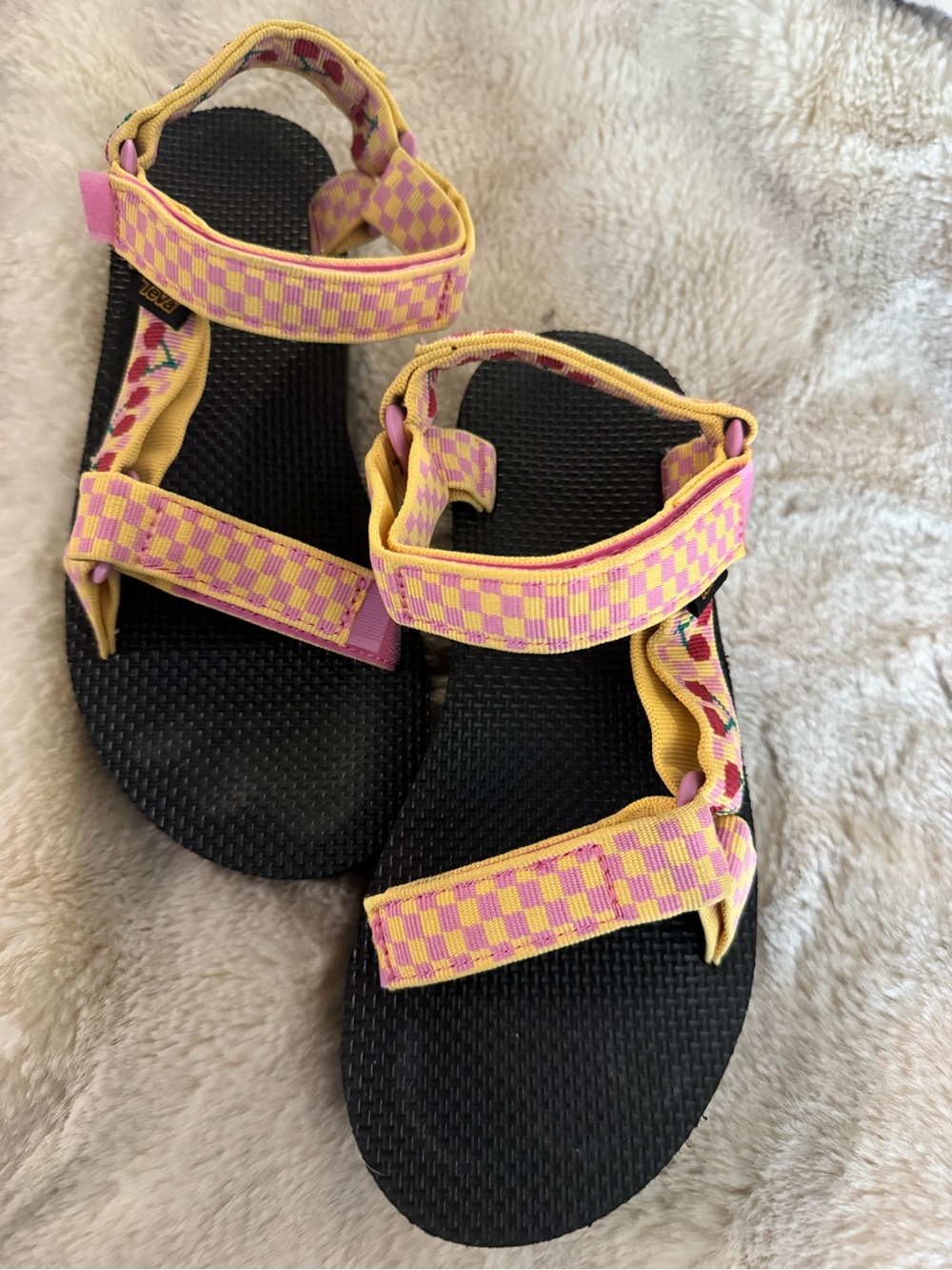 Teva Pink and Yellow Cherry-Pattern Platform Sandal